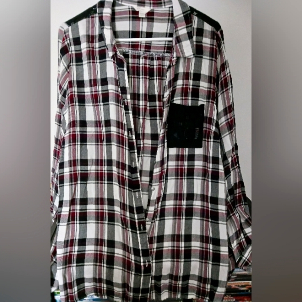 Cato Burgundy/black plaid button up shirt, size 22/24W